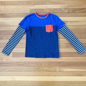 Mini Boden Blue Orange Pocket Stripes Cotton Long Sleeve Tee T-Shirt 11-12